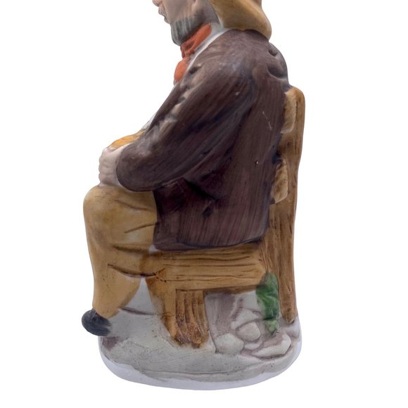 Vintage Hand-Painted Ceramic Figurine Of Man On Bench Holding Jug & Bowl - Picture 5 of 11